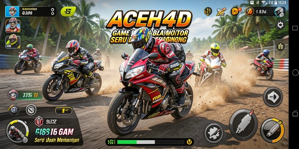 Tampilan gameplay menegangkan dari ACEH4D dengan motor balap.