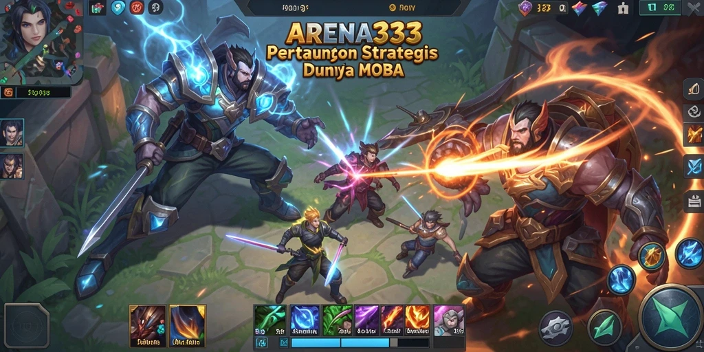 Tampilan gameplay menegangkan di ARENA333 dengan aksi MOBA yang intens.