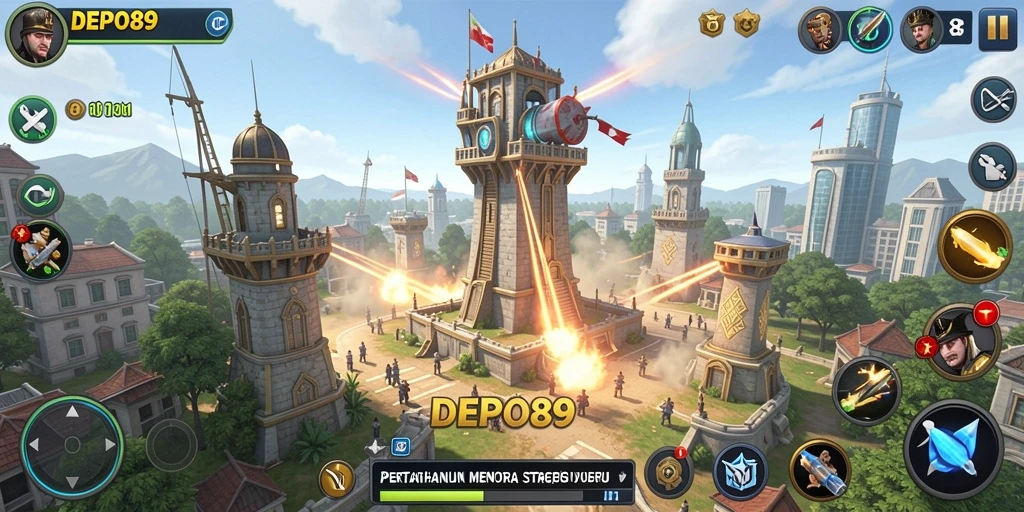 Tampilan gameplay menarik dari DEPO89 yang menampilkan strategi Tower Defense.