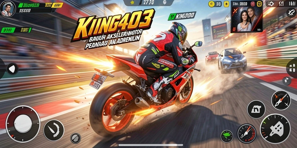 Screenshot KING403 menampilkan aksi balapan dengan motor yang mengesankan.