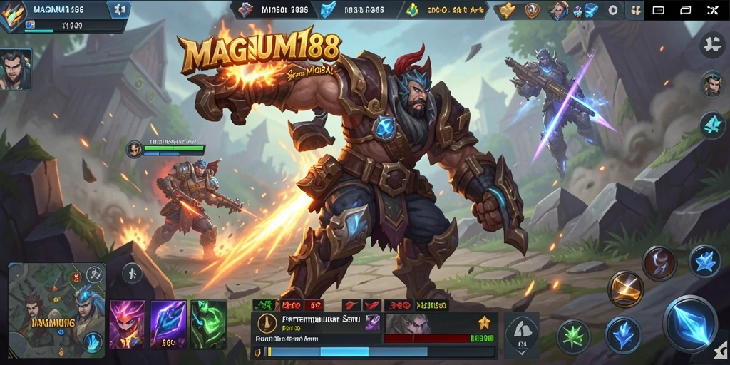 Tampilan seru gameplay MOBA di MAGNUM188 dengan karakter dan pertempuran epik.