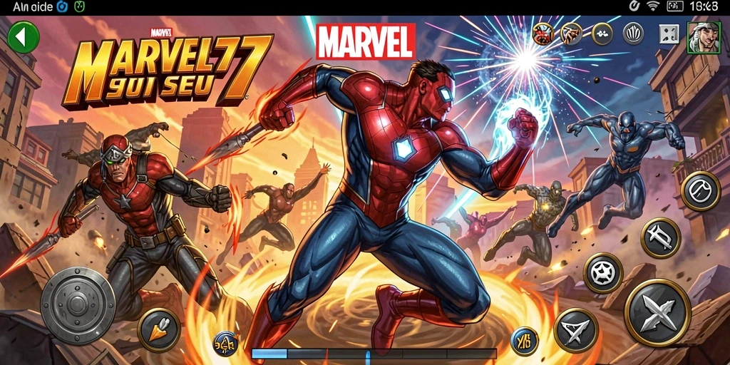 Screenshot gameplay MARVEL77 menampilkan karakter superhero dalam aksi seru.