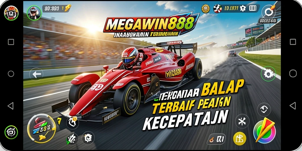 Screenshot gameplay MEGAWIN888 menampilkan aksi balap yang mendebarkan.