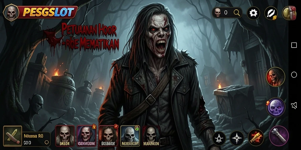 Tangkapan layar dari gameplay PESGSLOT yang penuh dengan ketegangan dan horor.