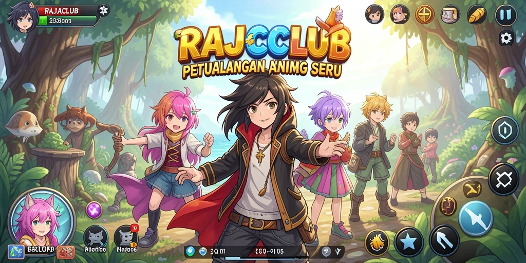 Tangkapan layar gameplay RAJACLUB yang menampilkan karakter anime yang dinamis.