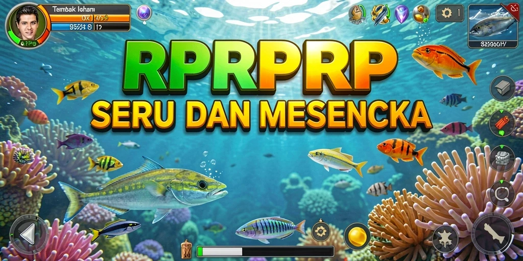 Tampilan gameplay RPRPRP saat menangkap ikan yang beragam.