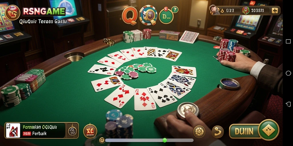 Screenshot gameplay RSNGAME menampilkan aksi seru permainan QiuQiu.