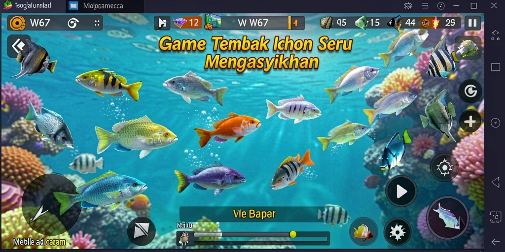 Tampilan gameplay menembak ikan di W67 yang menawan.