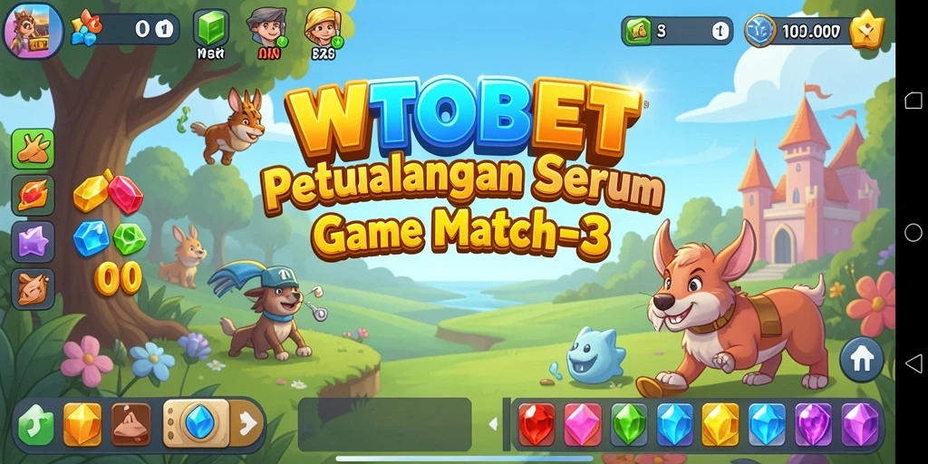 Tampilan seru gameplay WTOBET dengan tantangan match-3 yang menawan.
